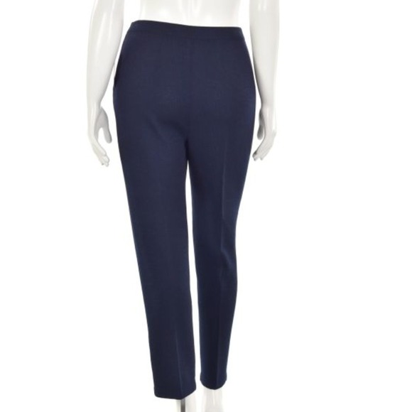 St John Santana Knit Pants Size 8 Navy Pull On Pleated Tapered Leg Old Money - Picture 2 of 12